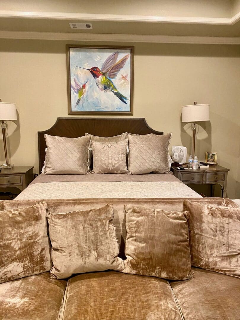 Portrait of a beautiful painting in a bedroom