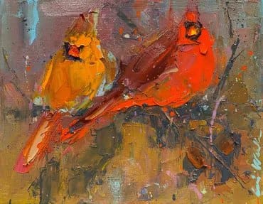 Figurative painting of birds